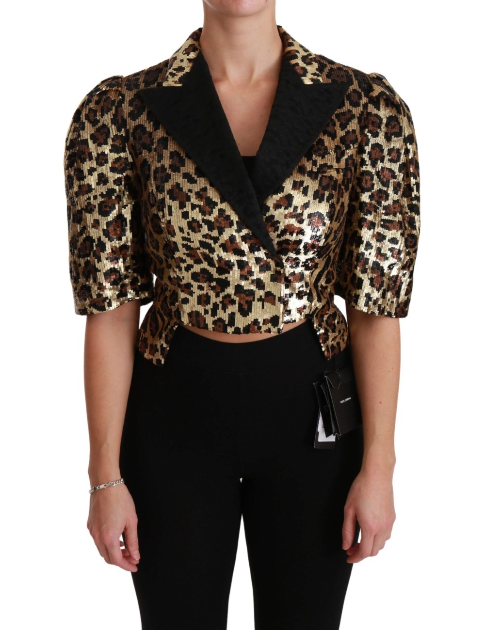 Veste blazer Dolce & Gabbana à sequins léopard dorés