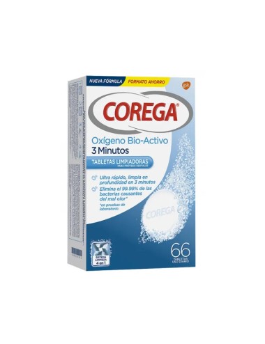Corega Oxygène Actif 3 Minutes 66 Comprimés 
