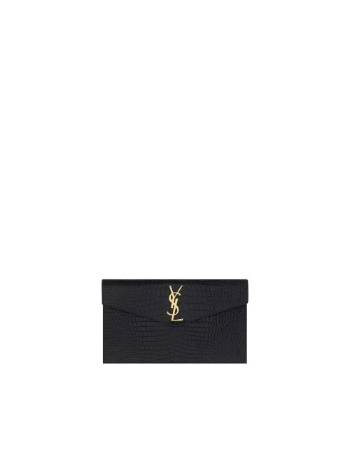 Pochette Bos Taurus en cuir de veau noir Saint Laurent