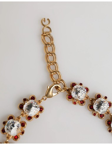Collier Dolce & Gabbana en laiton doré avec pendentifs FRUIT, fleurs et logo en cristal