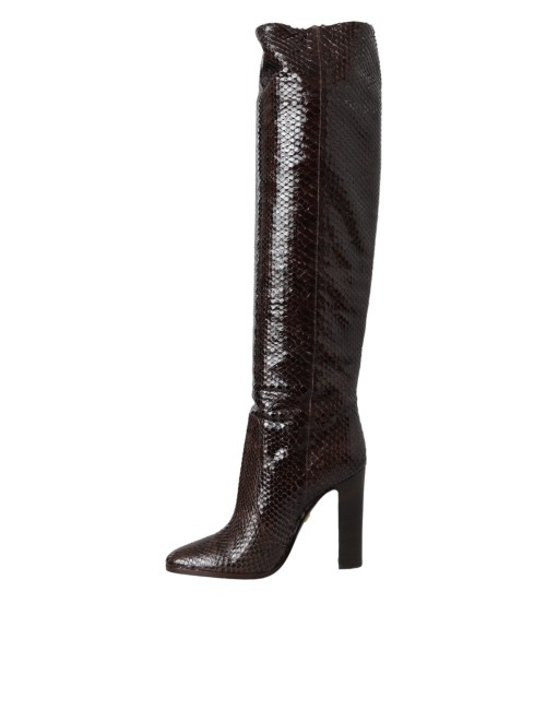 Bottes à talons hauts en cuir exotique marron Dolce & Gabbana