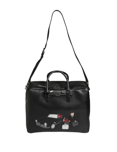 Sac Weekender Dolce & Gabbana cuir noir appliqué luxe homme
