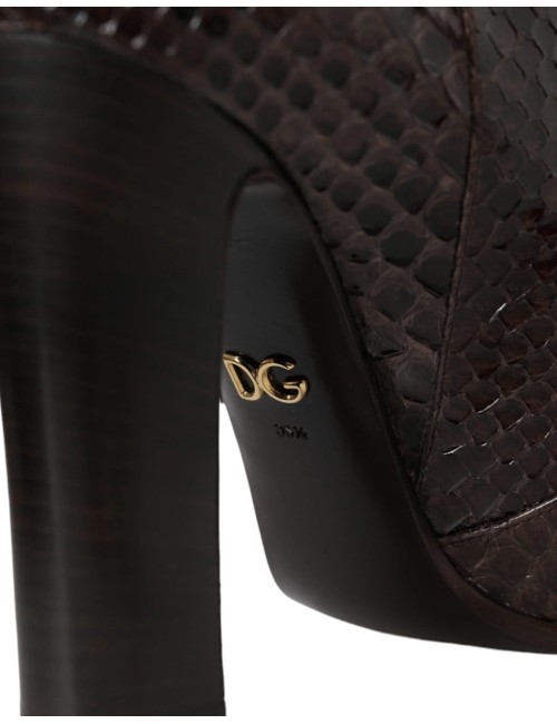 Bottes à talons hauts en cuir exotique marron Dolce & Gabbana