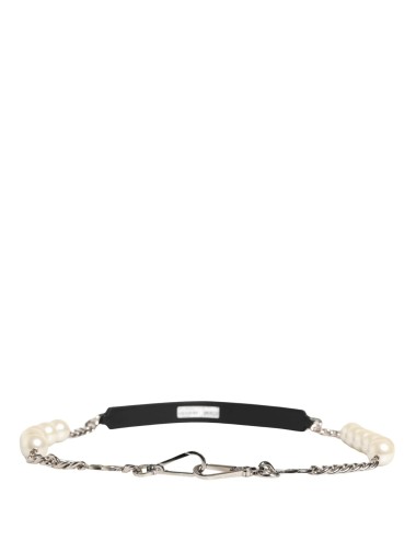 Dolce & Gabbana Bandoulière cuir noir chaîne argent perles luxe