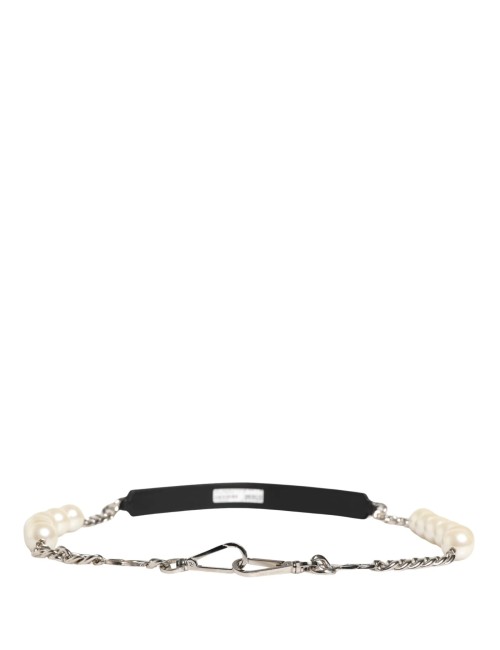 Dolce & Gabbana Bandoulière cuir noir chaîne argent perles luxe