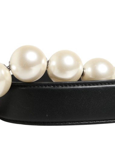 Dolce & Gabbana Bandoulière cuir noir chaîne argent perles luxe