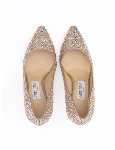 Jimmy Choo Romy 85 Honey Gold : escarpins glamour en suède et cristaux