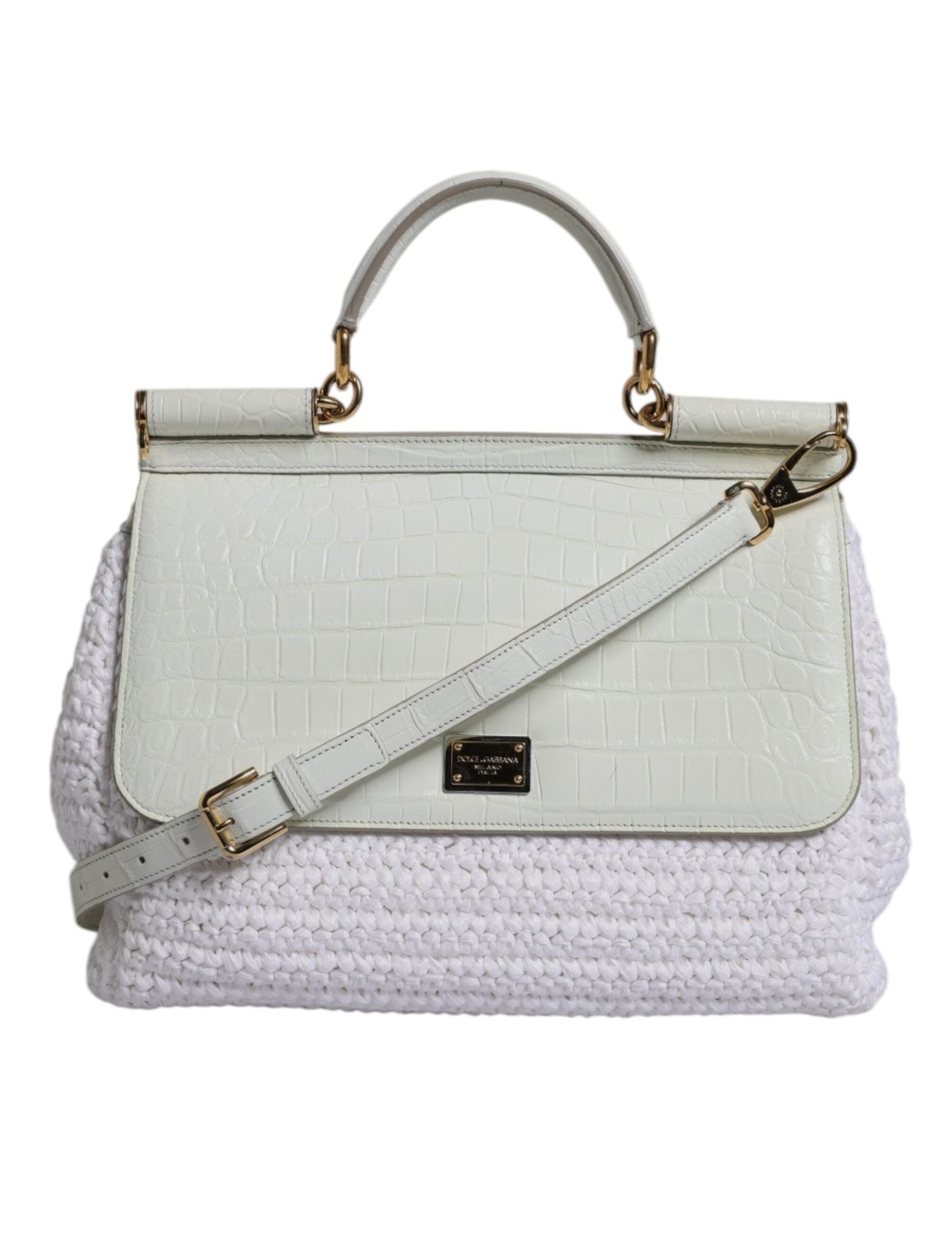 Sac Dolce & Gabbana raphia blanc cuir poignée & bandoulière