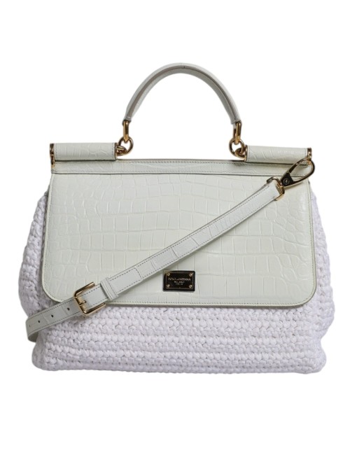 Sac Dolce & Gabbana raphia blanc cuir poignée & bandoulière