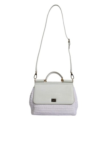 Sac Dolce & Gabbana raphia blanc cuir poignée & bandoulière