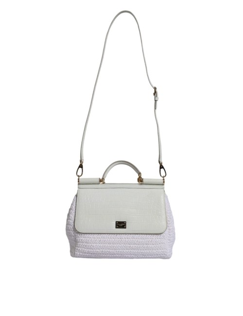Sac Dolce & Gabbana raphia blanc cuir poignée & bandoulière