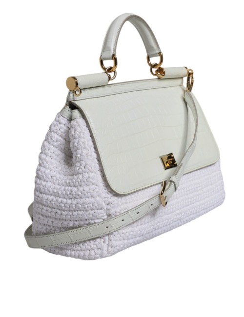 Sac Dolce & Gabbana raphia blanc cuir poignée & bandoulière
