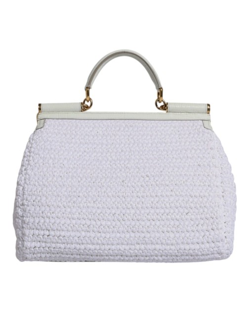 Sac Dolce & Gabbana raphia blanc cuir poignée & bandoulière