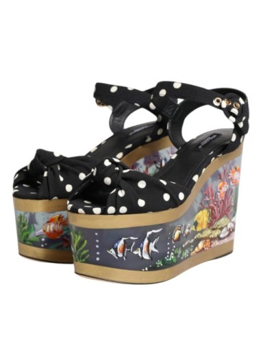 Sandales Compensées Multicolores à Pois et Motif Poisson Femme | Paloma Private Club