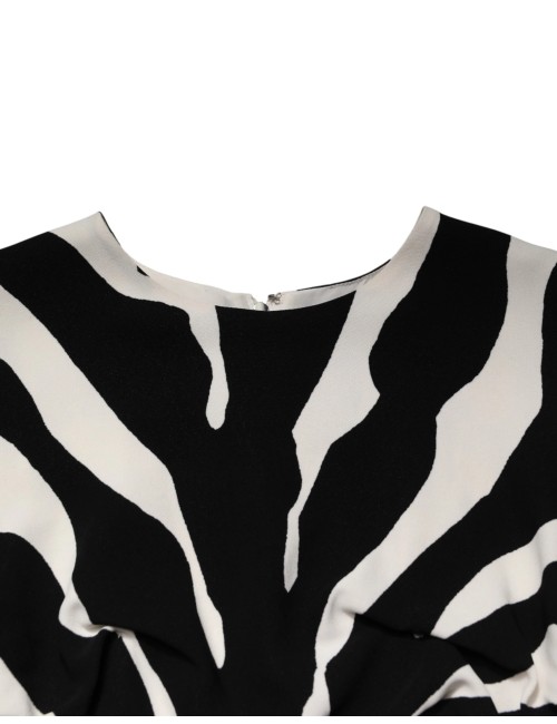 Robe fourreau midi en viscose zébrée noire et blanche Dolce & Gabbana