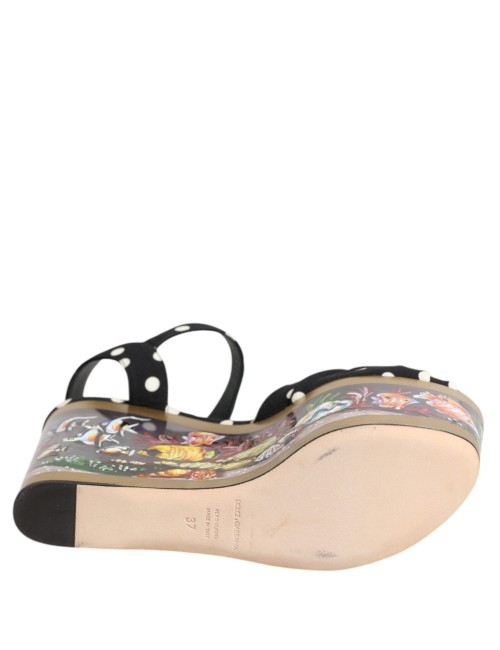 Sandales Compensées Multicolores à Pois et Motif Poisson