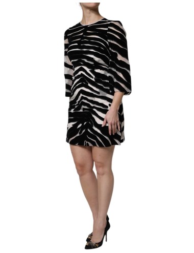 Robe fourreau mini Dolce & Gabbana noire et blanche à imprimé zèbre, coupe trapèze