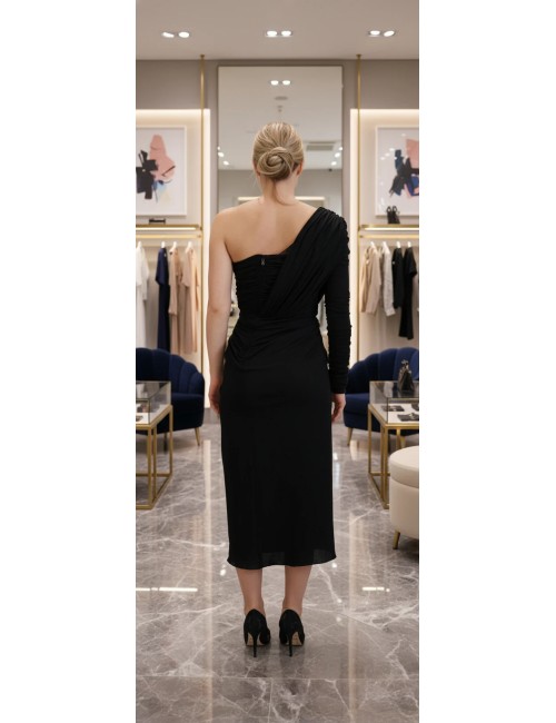 Robe fourreau noire Dolce & Gabbana asymétrique en laine