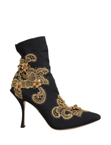 Dolce & Gabbana Black Gold Embroidery Crystal Boots Shoes - Paloma Private Club