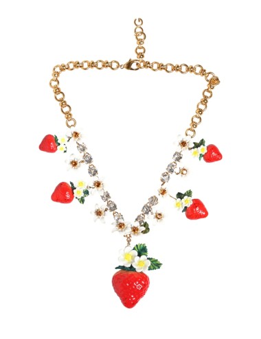 Collier Dolce Gabbana avec pendentifs en laiton doré et logo en cristal et fleurs