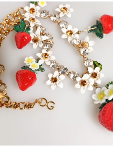 Collier Dolce Gabbana avec pendentifs en laiton doré et logo en cristal et fleurs