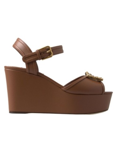 Sandales Compensées Dolce & Gabbana AMORE en Cuir Marron