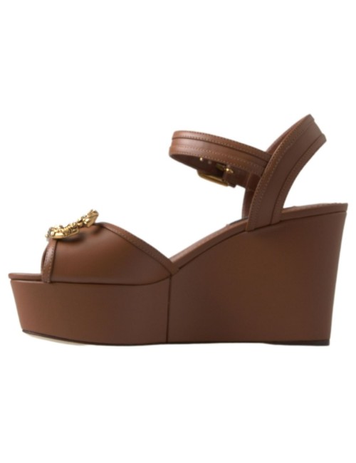 Sandales Compensées Dolce & Gabbana AMORE en Cuir Marron