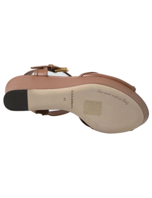 Sandales Compensées Dolce & Gabbana AMORE en Cuir Marron