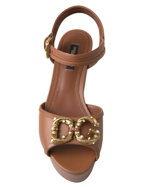 Sandales Compensées Dolce & Gabbana AMORE en Cuir Marron