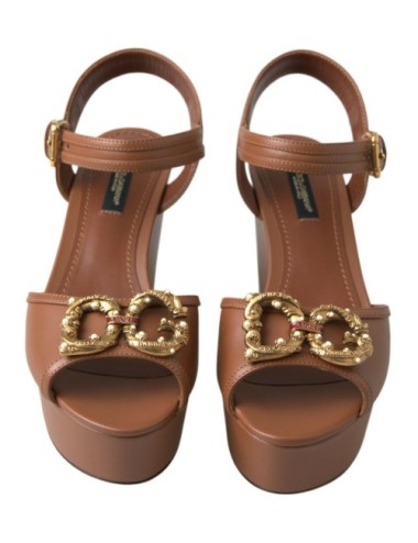 Sandales Compensées Dolce & Gabbana AMORE en Cuir Marron
