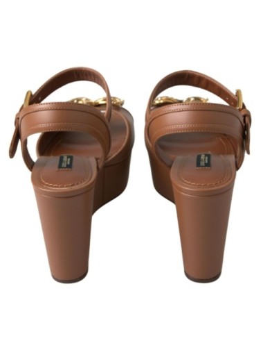 Sandales Compensées Dolce & Gabbana AMORE en Cuir Marron