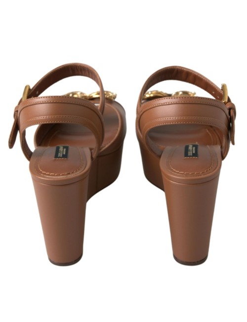 Sandales Compensées Dolce & Gabbana AMORE en Cuir Marron