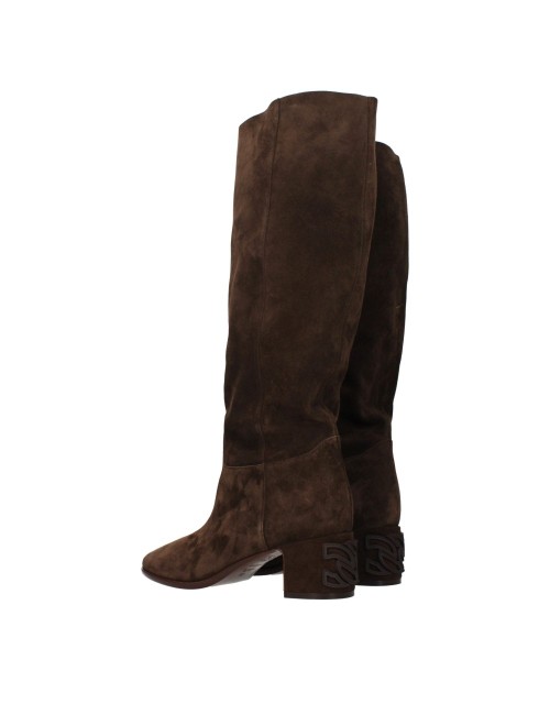 Casadei Bottes Femme Suède Marron Cacao Luxe Italien