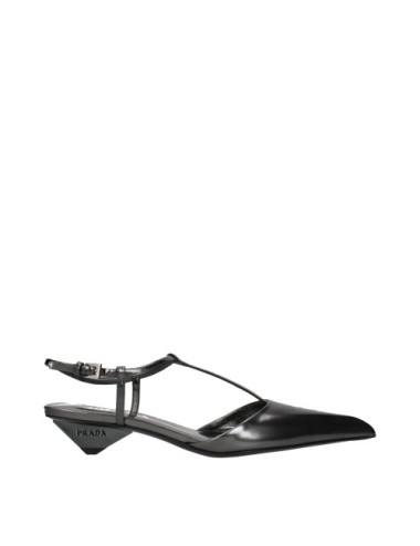 PRADA MULES LOGO CUIR GRIS FONCÉ