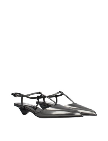 PRADA MULES LOGO CUIR GRIS FONCÉ