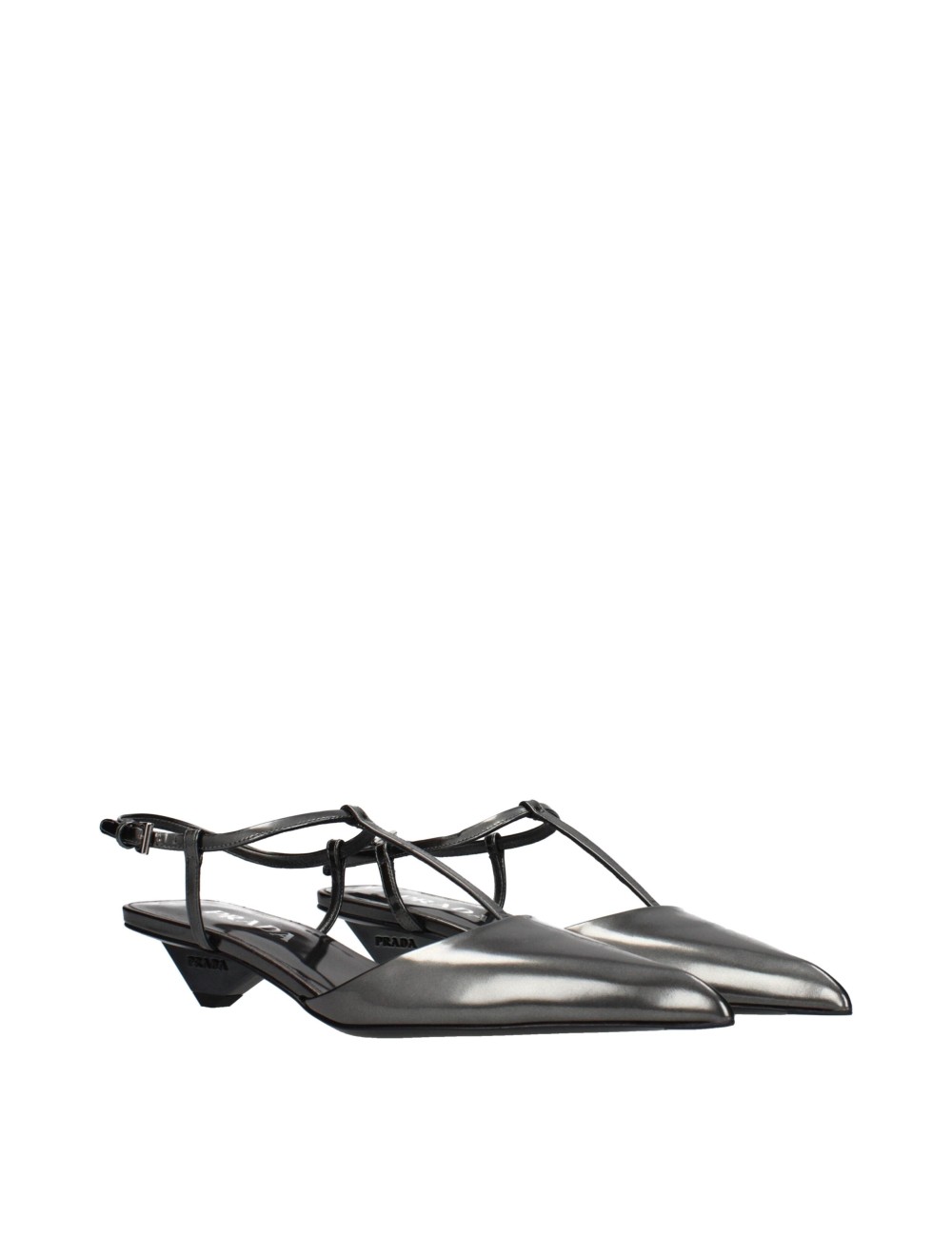 PRADA MULES LOGO CUIR GRIS FONCÉ