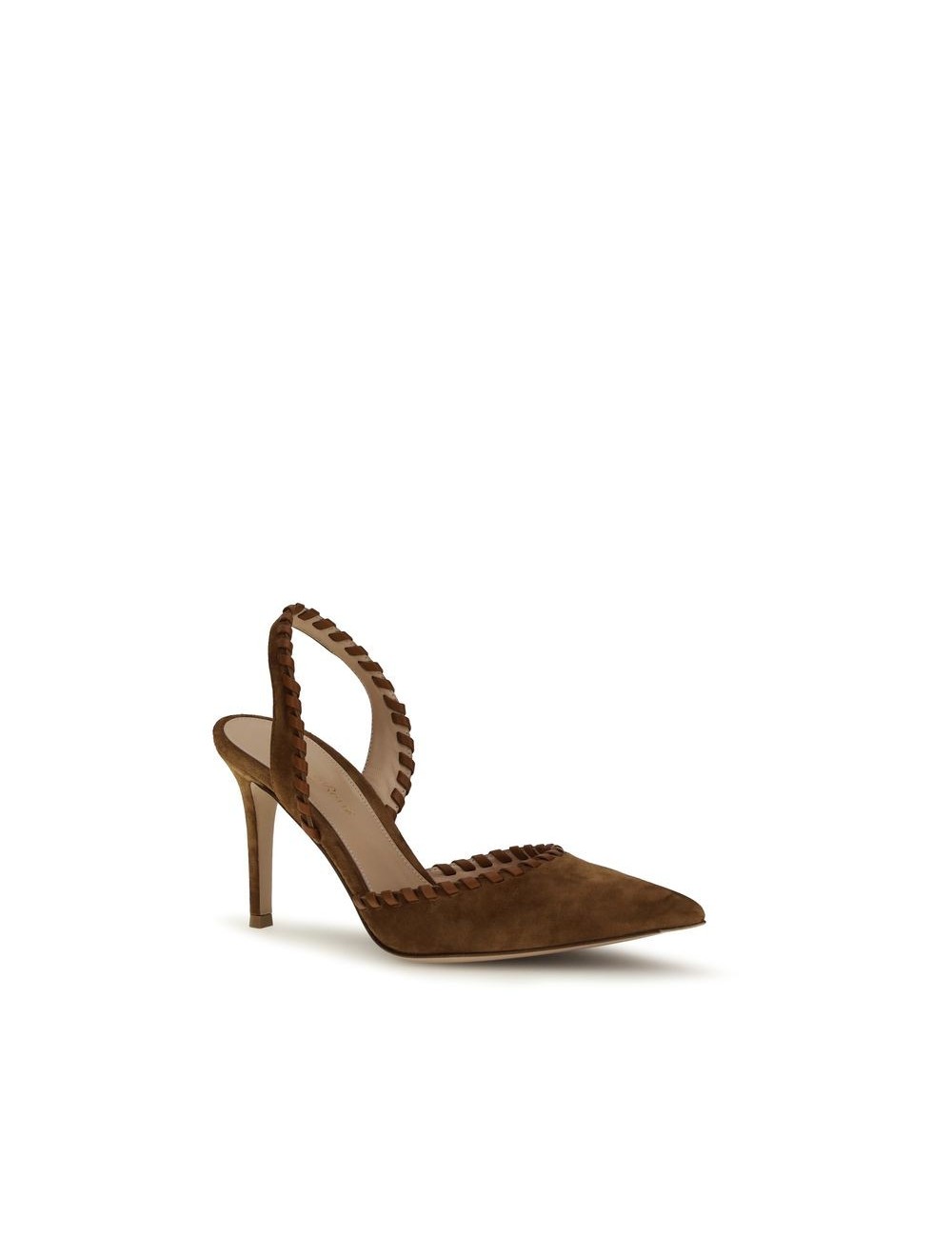 GIANVITO ROSSI ESCARPINS SLINGBACK CUIR DE VEAU MARRON TALON AIGUILLE