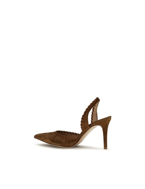 GIANVITO ROSSI ESCARPINS SLINGBACK CUIR DE VEAU MARRON TALON AIGUILLE