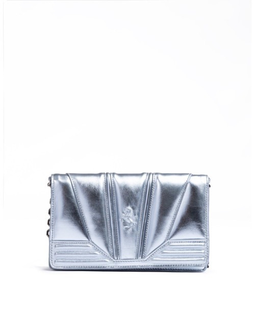 Sac Ferrari GT en cuir verni bleu clair avec chaîne