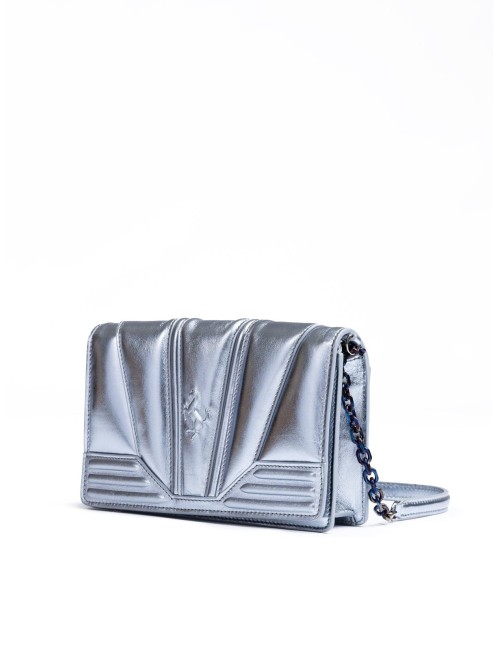 Sac Ferrari GT en cuir verni bleu clair avec chaîne