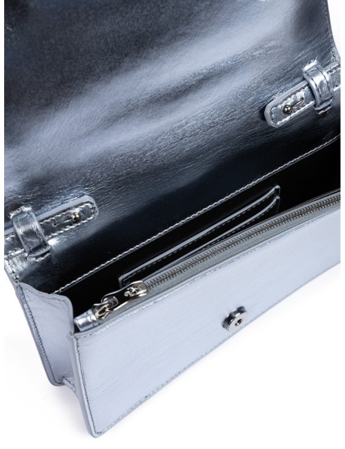 Sac Ferrari GT en cuir verni bleu clair avec chaîne