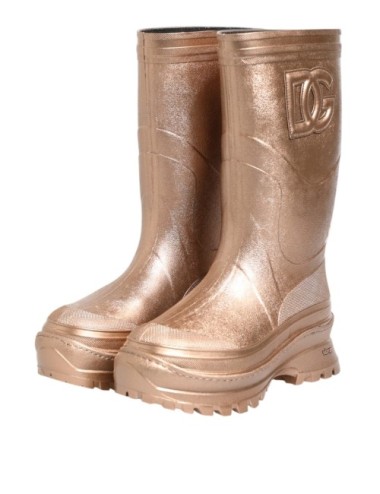 Dolce & Gabbana Rose Gold Rubber Pull On Rain Boots  Shoes - Paloma Private Club