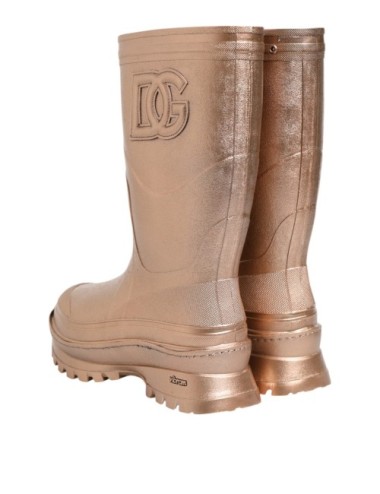 Dolce & Gabbana Rose Gold Rubber Pull On Rain Boots  Shoes - Paloma Private Club