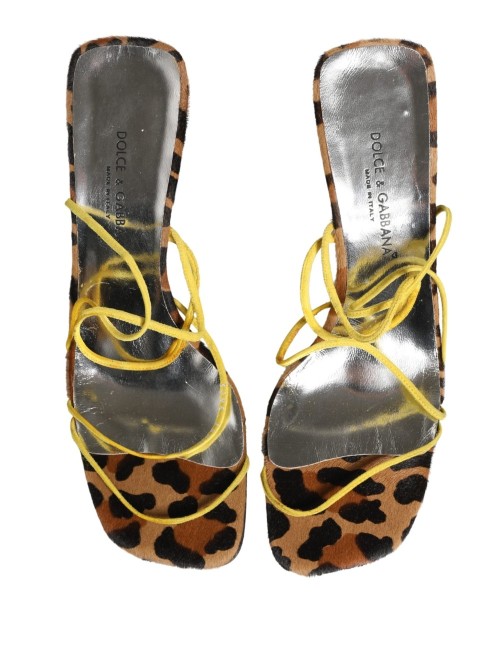 DOLCE & GABBANA SANDALES TALON BLOC CUIR MULTICOLORE