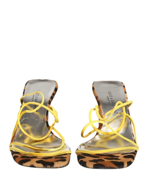 DOLCE & GABBANA SANDALES TALON BLOC CUIR MULTICOLORE