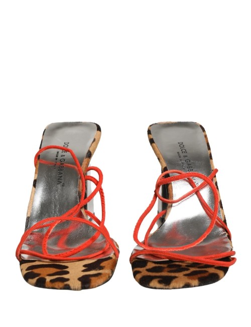 DOLCE & GABBANA SANDALES TALON BLOC CUIR MULTICOLORE