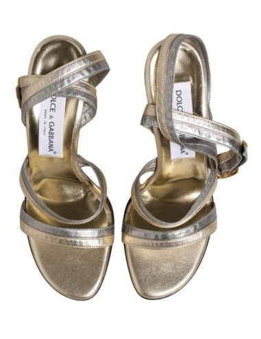 Sandales compensées Dolce & Gabbana cuir or argent femme luxe