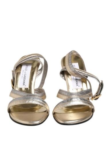 Sandales compensées Dolce & Gabbana cuir or argent femme luxe