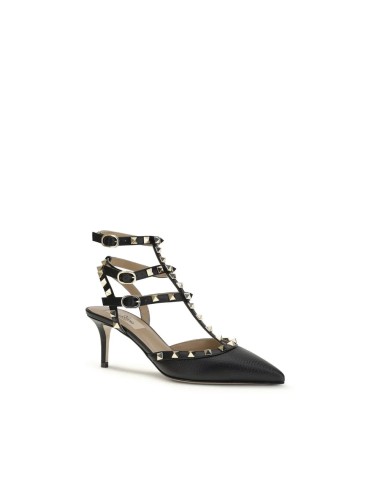 VALENTINO GARAVANI ROCKSTUD ESCARPINS CUIR NAPPA LAMÉ NOIR 65MM