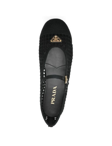 Prada ballerines crochet noir avec logo triangulaire- Paloma Private Club